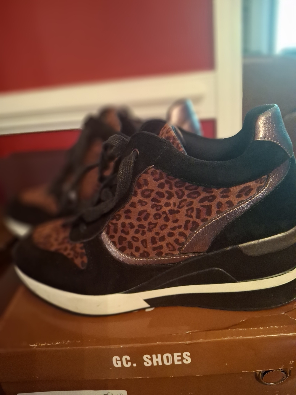 Leopard Print Black Women's Sneaker - Picture 2 of 5